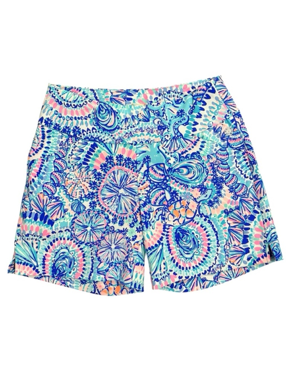 Lilly Pulitzer Luxletic Nakia Shorts 5" Commotion In The Ocean Blue Pink Size 0
